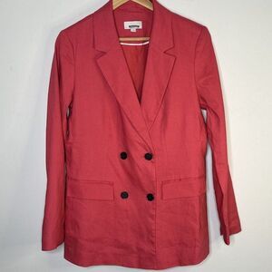 LOFT Linen Blend Oversized Long Line Blazer Size 4 Double Breasted Boyfriend